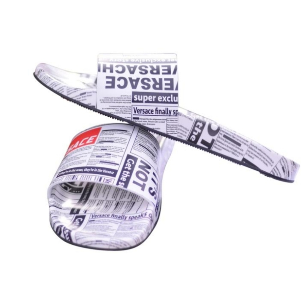 Versace White Newspaper Printed Pool Slides Sandal